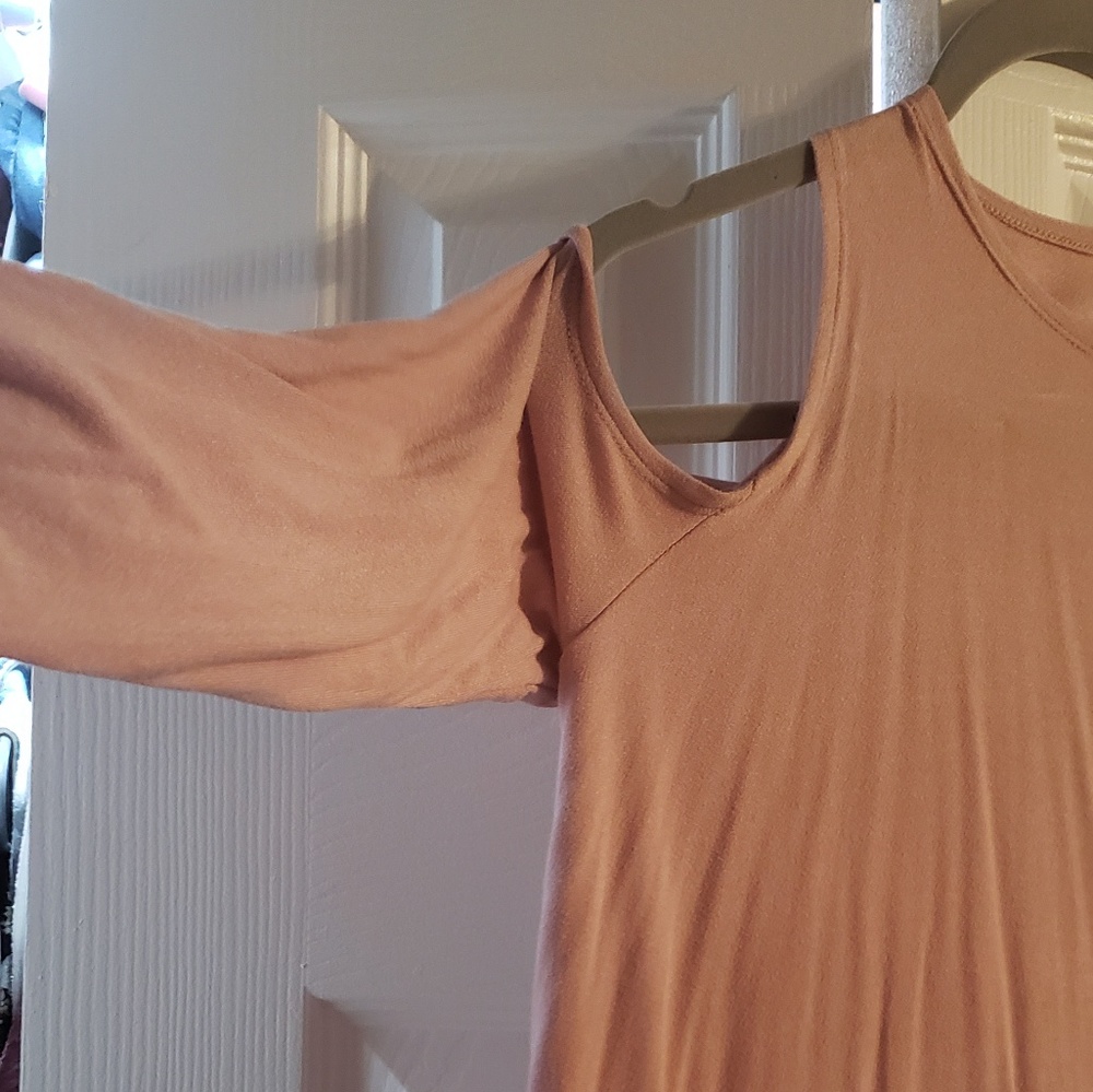 3/4 sleeve top. Cotton blend comfy cold shoulder